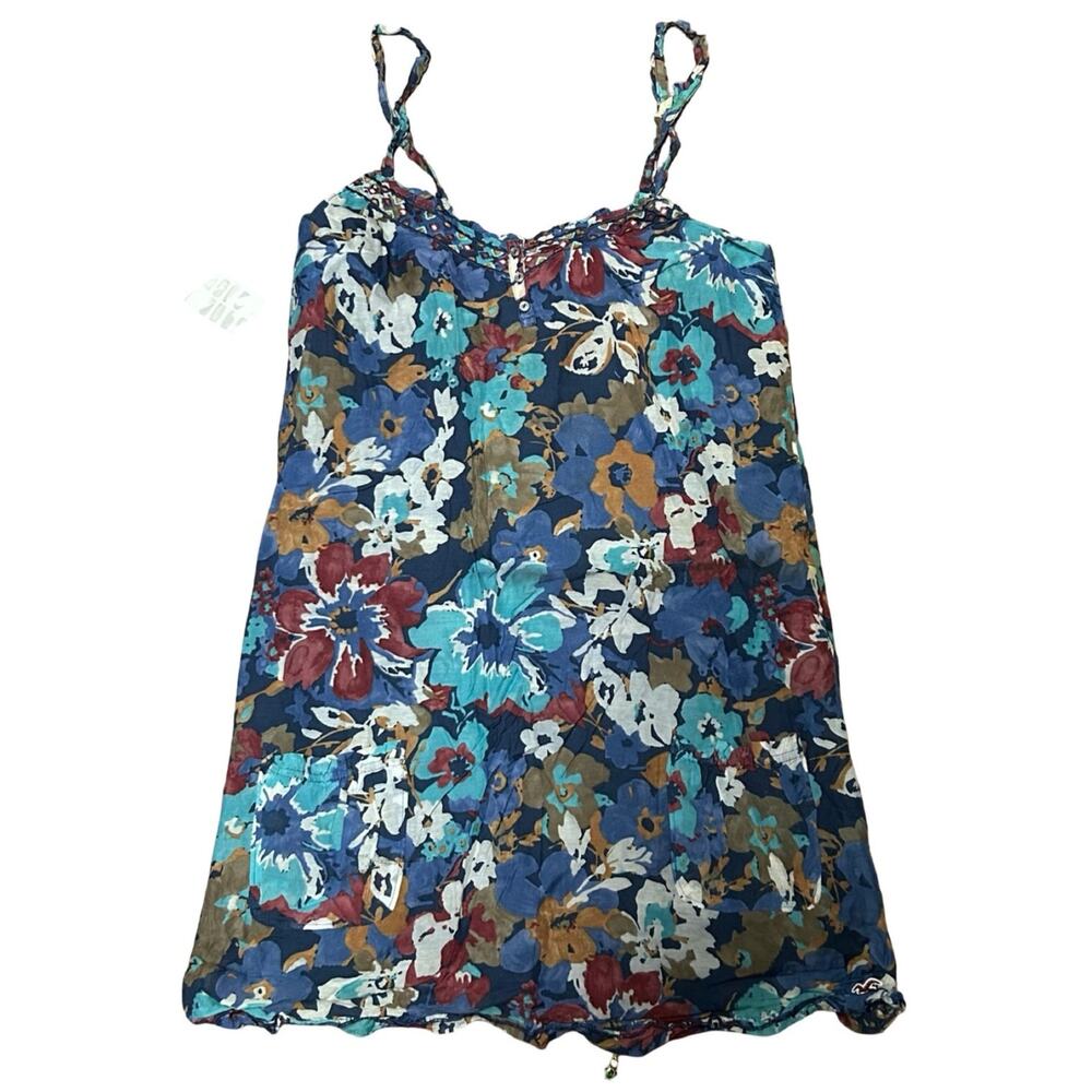Y2K Hollister Silk Blend Mini Dress Womens Small Blue Purple Beachy Coconut Girl
